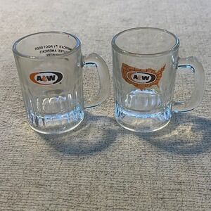 Vtg 1982 A&W Root Beer Mini Glass Mugs Set of 2 NSDA Atlanta Soda Memorabilia